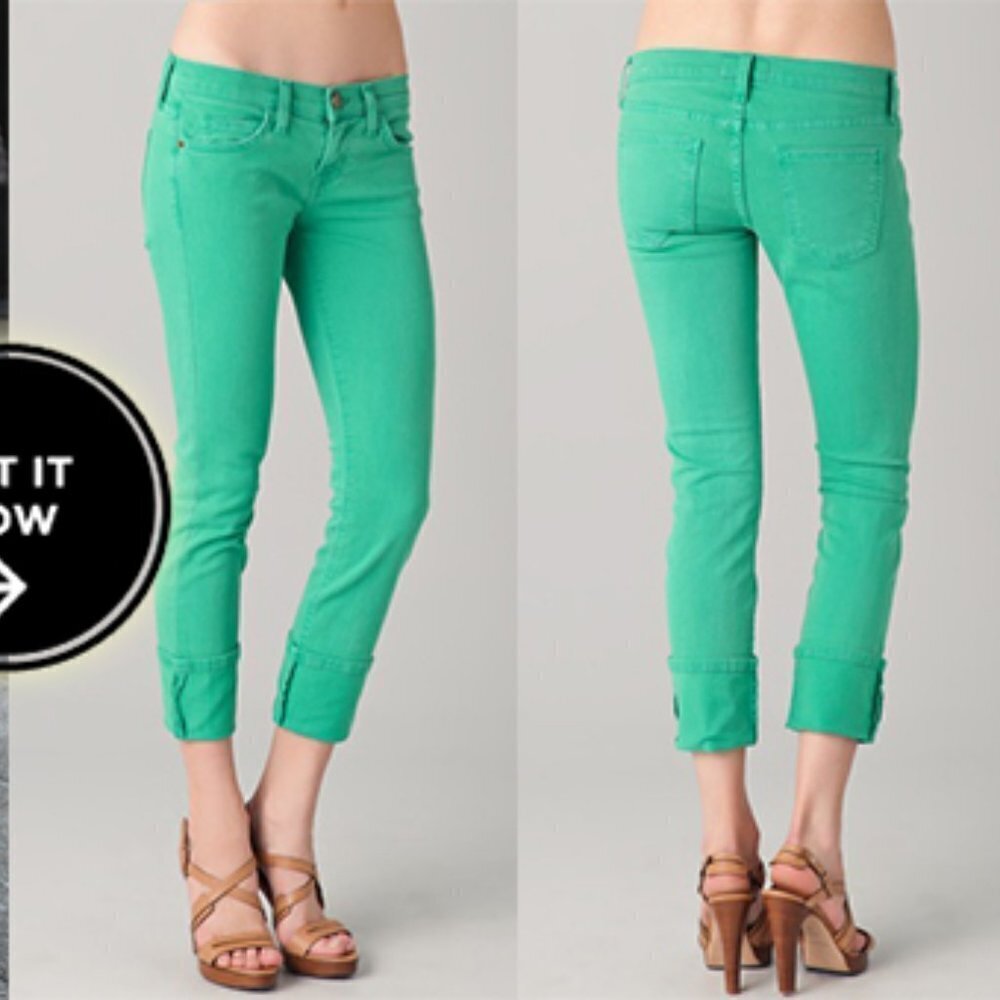Current/Elliott The Beatnik Faded Kelly Green/Alpine Cropped Jeans Women's SZ 26 - Picture 2 of 10